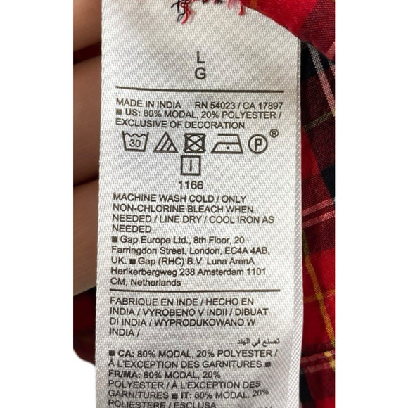 Old Navy Blouse Top Red Plaid Tartan Check Womens Smocked Christmas Preppy L New - Picture 14 of 16